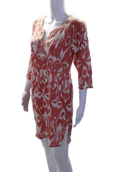 Gretchen Scott Designs Womens Cotton V Neck Embroidered Tunic Dress Coral Size S