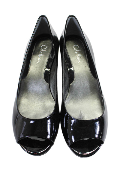 Cole Haan Womens Patent Leather Peep Toe Slip On Wedge Flats Black Size 5