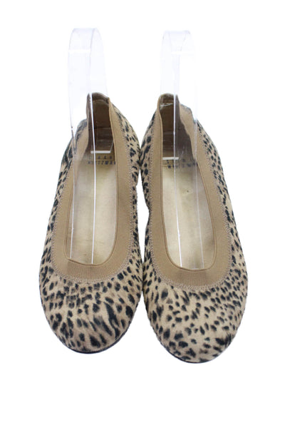 Stuart Weitzman Womens Suede Spotted Print Round Toe Flats Brown Size 5