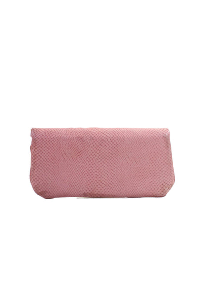 Lauren Merkin Womens Leather Snakeskin Print Zipper Trim Clutch Bag Pink Size S