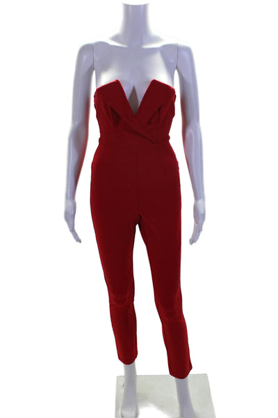 Superdown Womens Strapless V Neck Sleeveless Slim Leg Jumpsuit Red Size XS