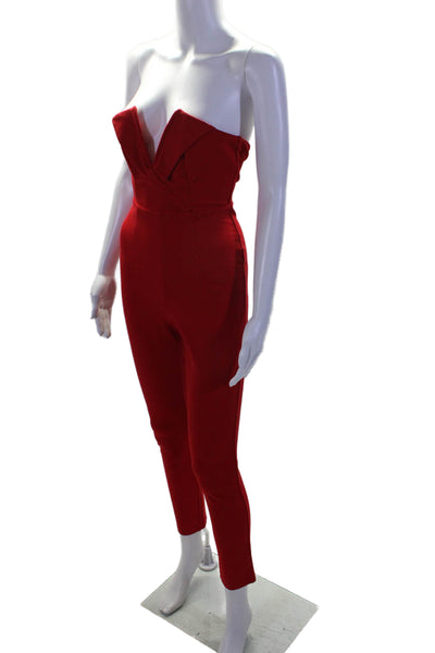 Superdown Womens Strapless V Neck Sleeveless Slim Leg Jumpsuit Red Size XS