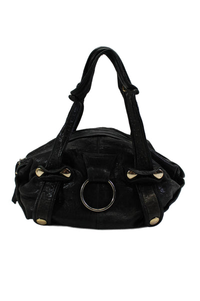 Gustto Womens Top Zip Double Top Handle Handbag Leather Black Large