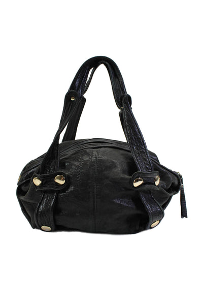 Gustto Womens Top Zip Double Top Handle Handbag Leather Black Large