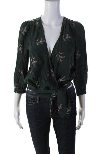 Madewell Womens Long Sleeve Floral Print V Neck Blouse Green Size XS