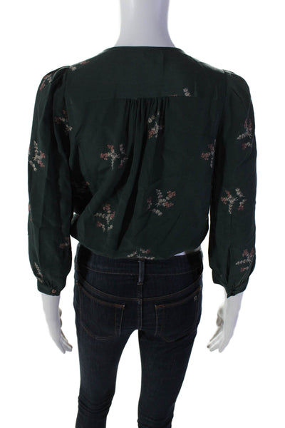 Madewell Womens Long Sleeve Floral Print V Neck Blouse Green Size XS