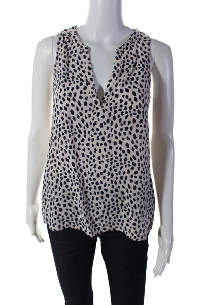 Joie Womens Pullover Sleeveless Animal Print V Neck Blouse Beige Size XS