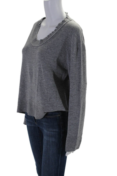 Inhabit Womens Wool Knit Distressed Scoop Neck Long Sleeve Sweater Gray Size L