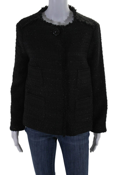 Zara Basic Collection Womens Tweed Metallic Long Sleeve Jacket Black Size L