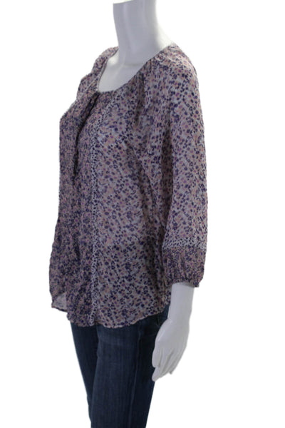 Joie Womens Silk Floral Round Neck Bishop Long Sleeve Blouse Purple Size XS