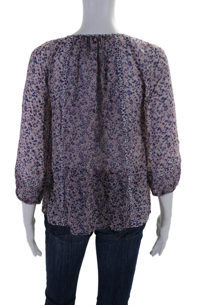 Joie Womens Silk Floral Round Neck Bishop Long Sleeve Blouse Purple Size XS