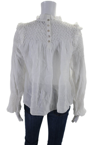 Sea New York Womens Cotton Geometric Textured Buttoned Blouse White Size XS