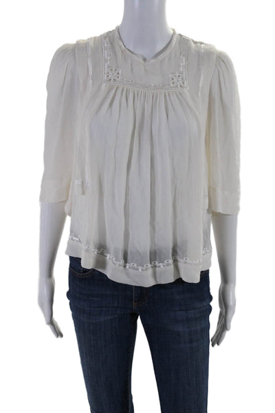 Isabel Marant Womens Silk Woven Textured Back Buttoned Blouse Cream Size EUR 36