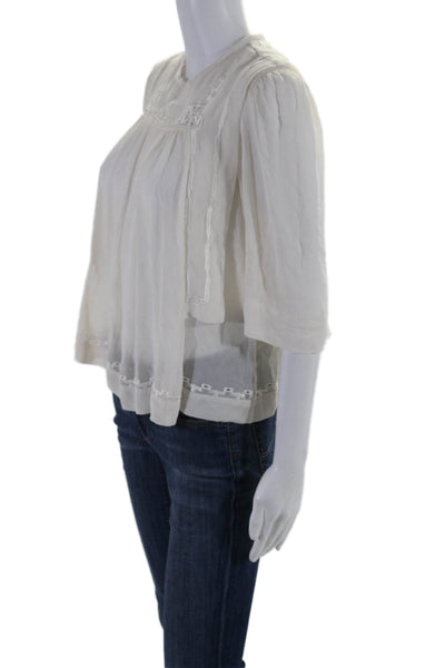 Isabel Marant Womens Silk Woven Textured Back Buttoned Blouse Cream Size EUR 36