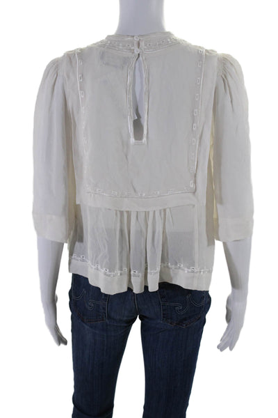 Isabel Marant Womens Silk Woven Textured Back Buttoned Blouse Cream Size EUR 36