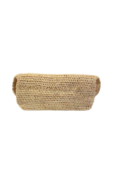 Helen Kaminski Womens Raffia Crystal Embellished Leather Trim Clutch Bag Beige