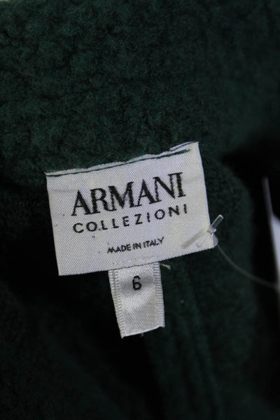 Armani Collezioni Womens Wool V Neck Button Up Ruffle Fleece Jacket Green Size 6