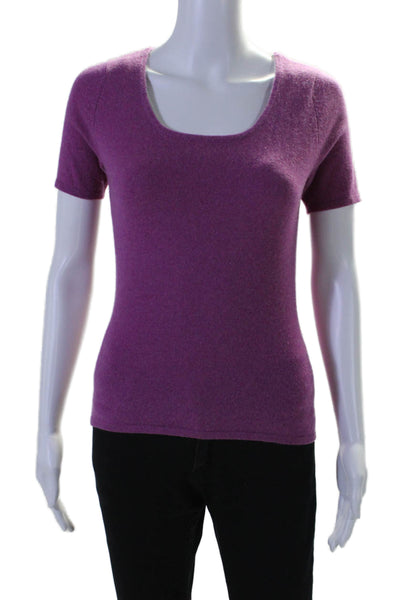 TSE Womens Cashmere Scoop Neck Short Sleeve T shirt Top Purple Size S