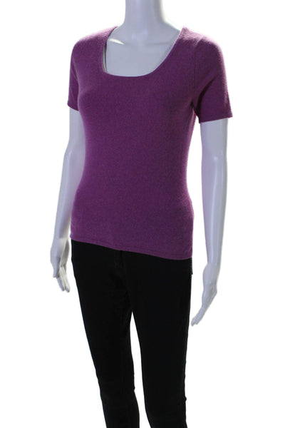 TSE Womens Cashmere Scoop Neck Short Sleeve T shirt Top Purple Size S