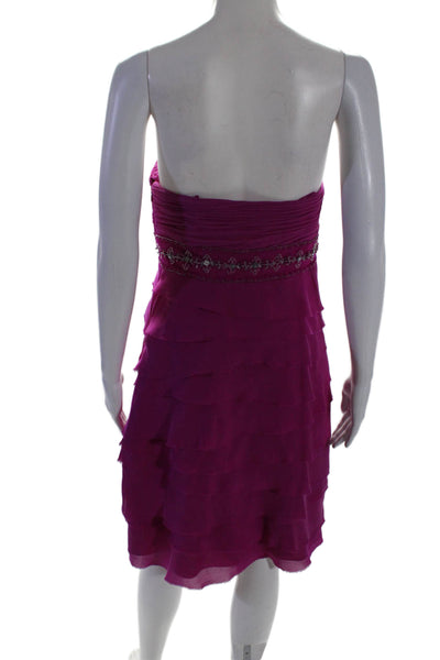 Badgley Mischka Womens Embroider Bead Tiered Zip Hook & Eye Dress Purple Size 6