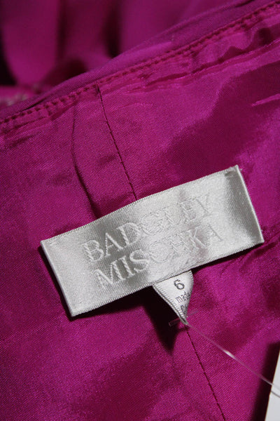 Badgley Mischka Womens Embroider Bead Tiered Zip Hook & Eye Dress Purple Size 6