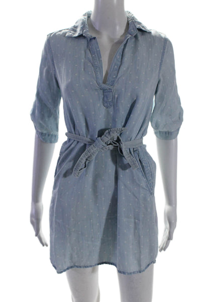 Cloth & Stone Womens Blue Chambray Polka Dot 3/4 Sleeve Shift Dress Size XS