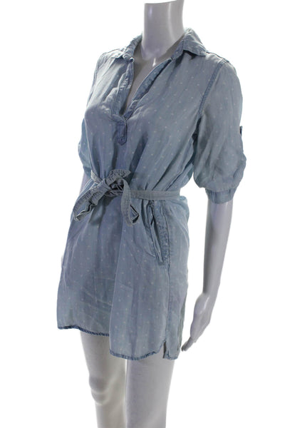 Cloth & Stone Womens Blue Chambray Polka Dot 3/4 Sleeve Shift Dress Size XS