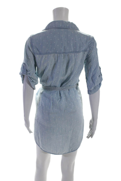 Cloth & Stone Womens Blue Chambray Polka Dot 3/4 Sleeve Shift Dress Size XS