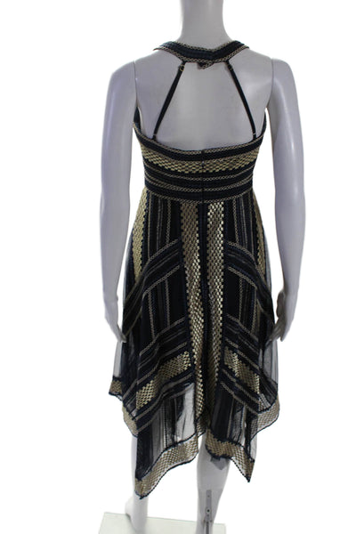 BCBGMAXAZRIA Womens Navy Metallic Gold Printed Sleeveless Shift Dress Size 2