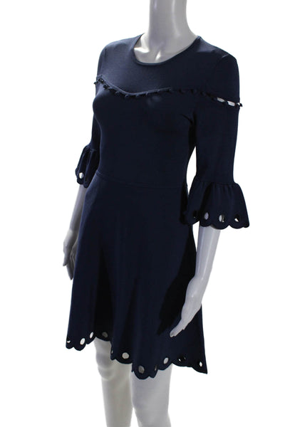 Parker Womens Blue Crew Neck Cut Out Detail Bell Sleeve Shift Dress Size S