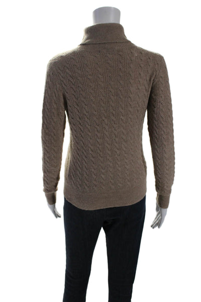 J Crew Womens Brown Cable Knit Ruffle Detail Turtleneck Sweater Top Size XXS