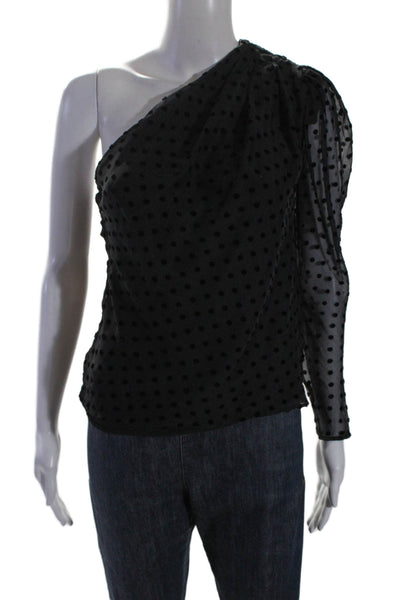 IRO Womens Silk Blend Polka Dot Long Sleeve 1 Shoulder Blouse Top Black Size 34