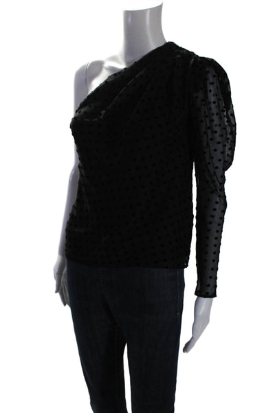 IRO Womens Silk Blend Polka Dot Long Sleeve 1 Shoulder Blouse Top Black Size 34