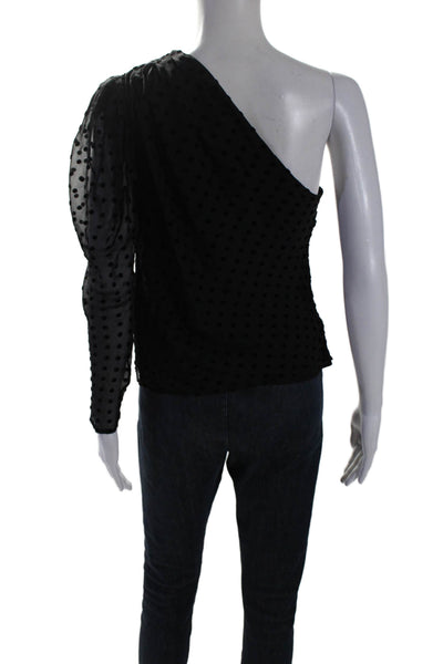 IRO Womens Silk Blend Polka Dot Long Sleeve 1 Shoulder Blouse Top Black Size 34