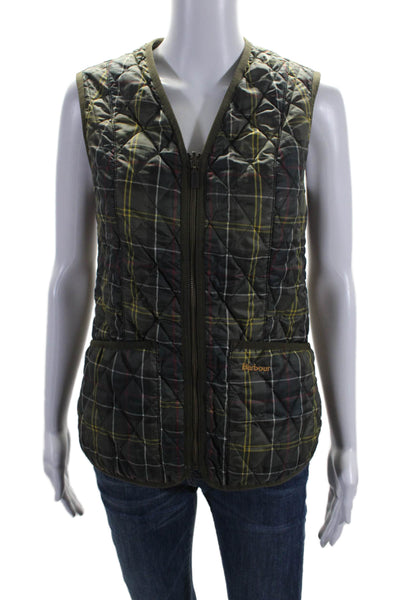 Barbour Womens Plaid Full Zipper Sleeveless Vest Jacket Multi Colored Size 4