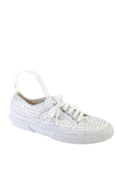 Superga Mens Low Top Studded Lace Up Sneakers Canvas White Size 8