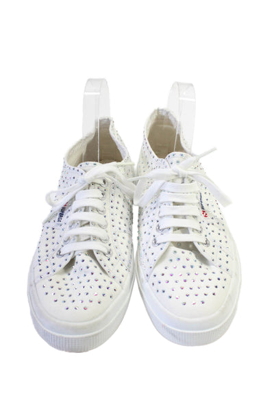 Superga Womens Low Top Studded Lace Up Sneakers Canvas White Size 8