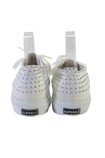 Superga Womens Low Top Studded Lace Up Sneakers Canvas White Size 8