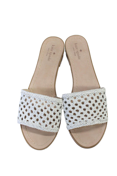 Kate Spade New York Womens Slip On Open Toe Slides Leather White Size 11