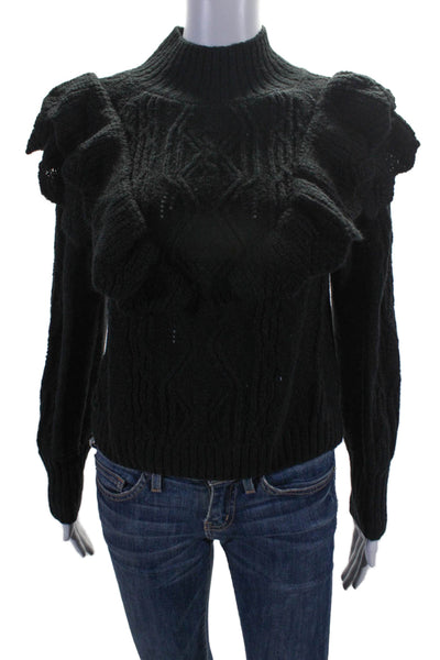 Maeve Anthropologie Cable Knit Rib Turtle neck Ruffle Sweater Black Size XS