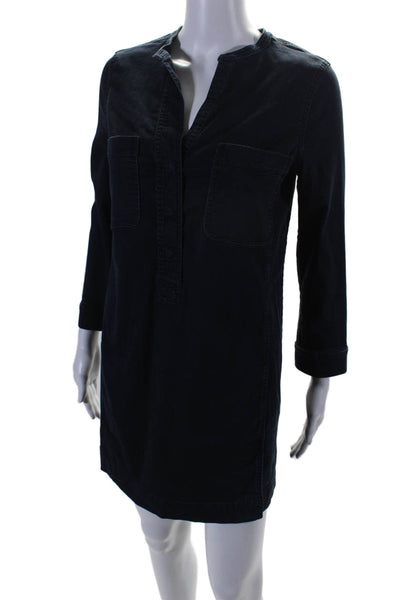 Vince Womens Button Down Front Pocket Long Sleeve Mid Calf Dress Blue Size 2