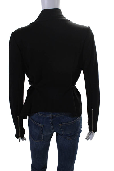 Poleci Womens Long Sleeve Waist Tie V Neck Wrap Basic Top Black Size XS