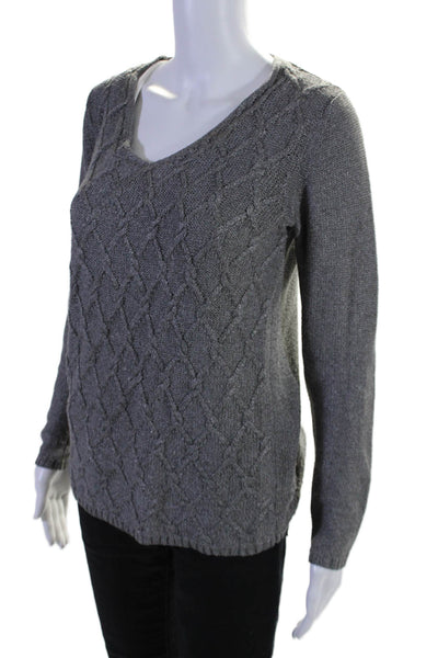 Belford Womens Metallic Long Sleeve Cable Knit V-Neck Sweater Dark Gray Size M