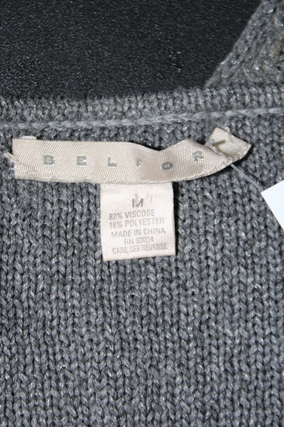 Belford Womens Metallic Long Sleeve Cable Knit V-Neck Sweater Dark Gray Size M