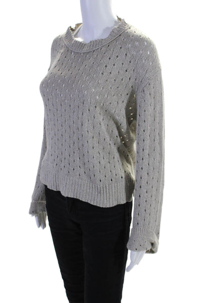 Inhabit Womens Open Knit Long Sleeve Split Hem Pullover Box Sweater Gray Size L