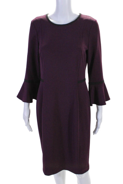 Calvin Klein Women's Round Neck Bell Sleeves A-Line Midi Dress Purple Size10