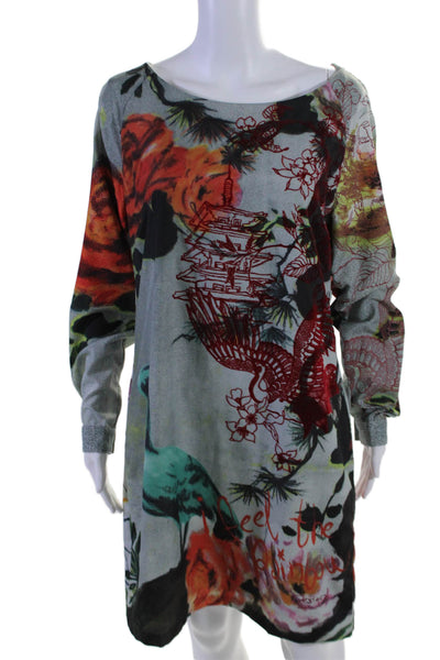 Desigual Women's Round Neck Long Sleeves Mini Shift Dress Multicolor Size 42