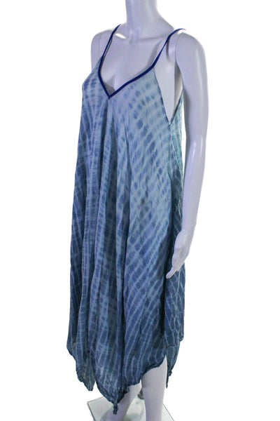 Roberta Roller Rabbit Womens Tie Dye Print V Neck Asymmetric Coverup Blue OS