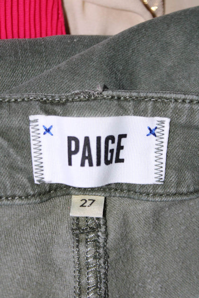 Paige Womens High Waist Ankle Zip Straight Leg Jogger Pants Green Size 27