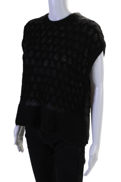 Helmut Lang Womens Sleeveless Crewneck Sheer Knit Top Black Size P